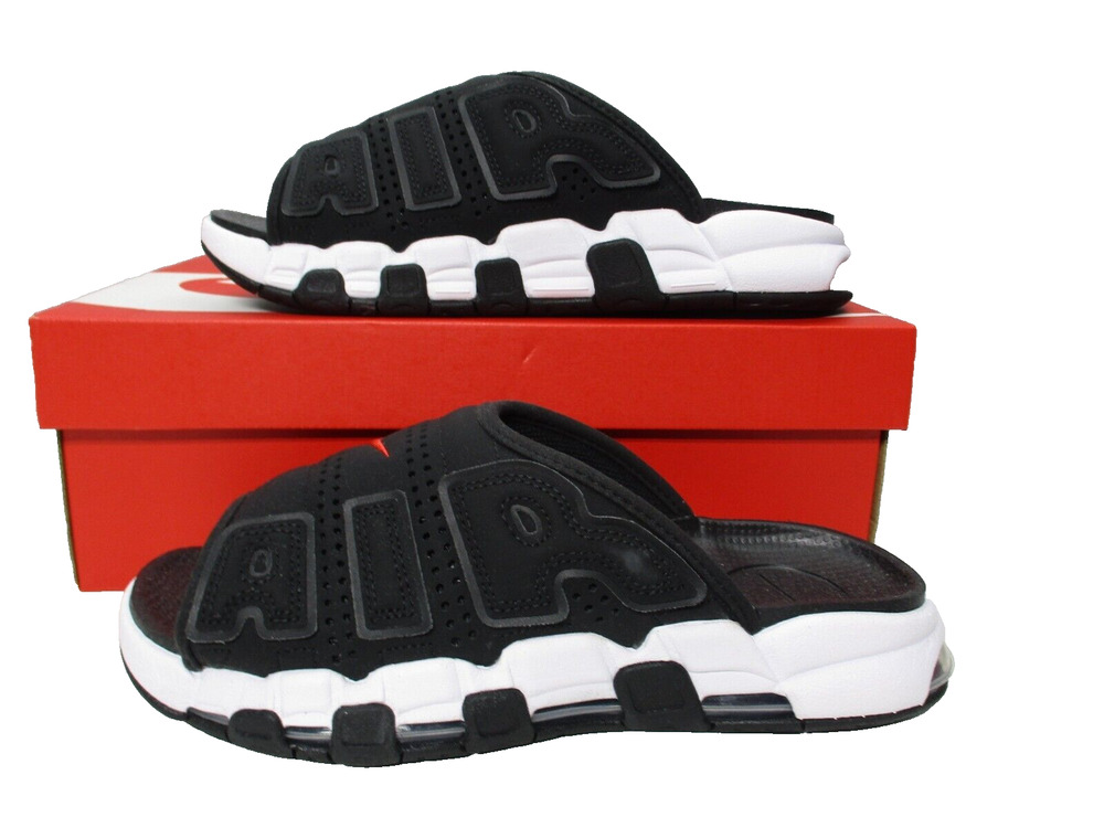 Nike Air More Uptempo Slides Sandals Black White Red Mens Sz 8 Womens Sz 9
